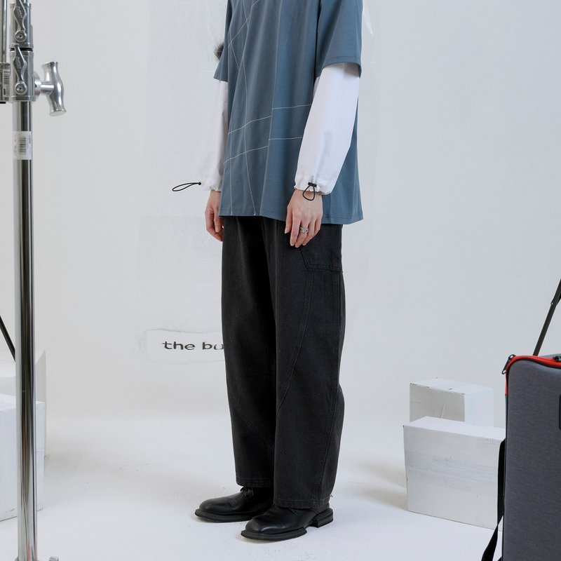 斜剪裁牛仔长裤 - 男士长裤 - 聚酯纤维 黑色