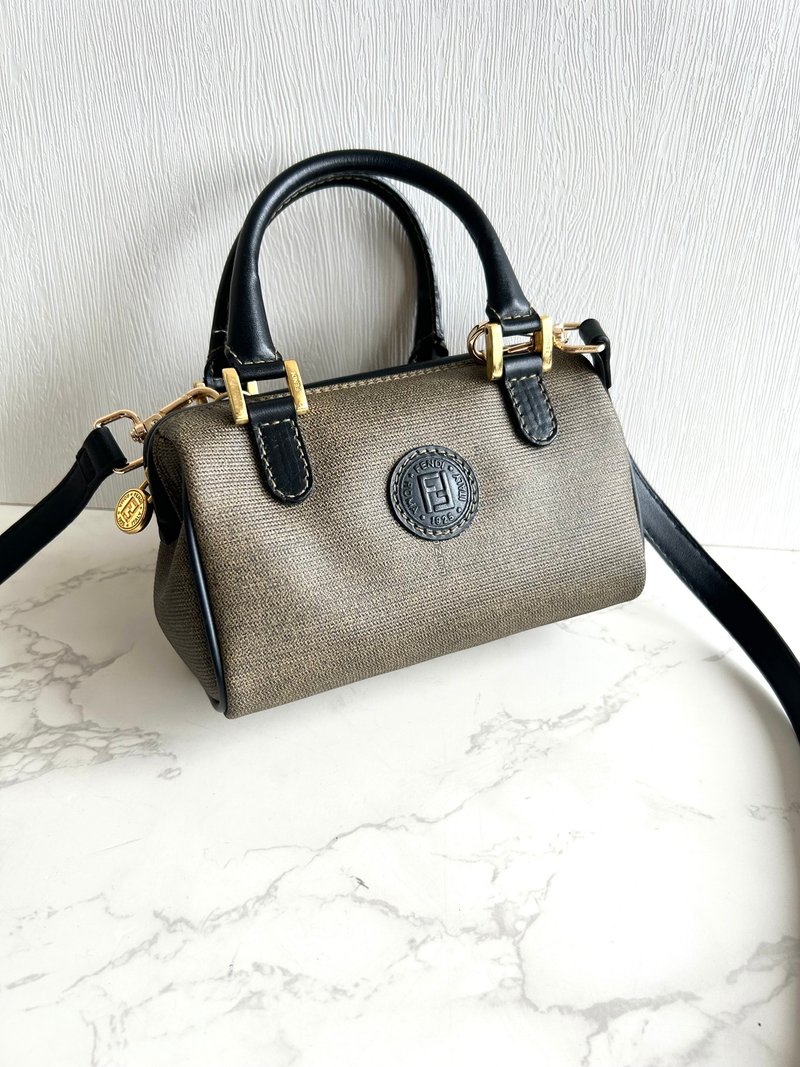 绝版中古包 Fendi 迷你拼皮波士顿包 斜背包 侧背包 单肩包 二手 - 侧背包/斜挎包 - 其他材质 咖啡色