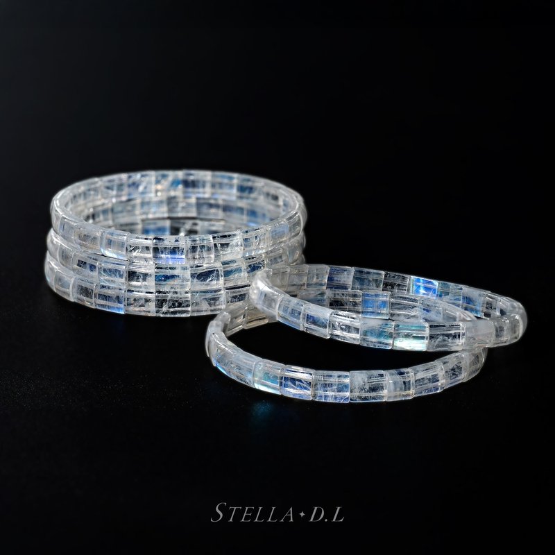 顶级强蓝韵月光石 6-6.5mm | 天然能量水晶镯排 一图一物 D14302 - 手链/手环 - 水晶 白色