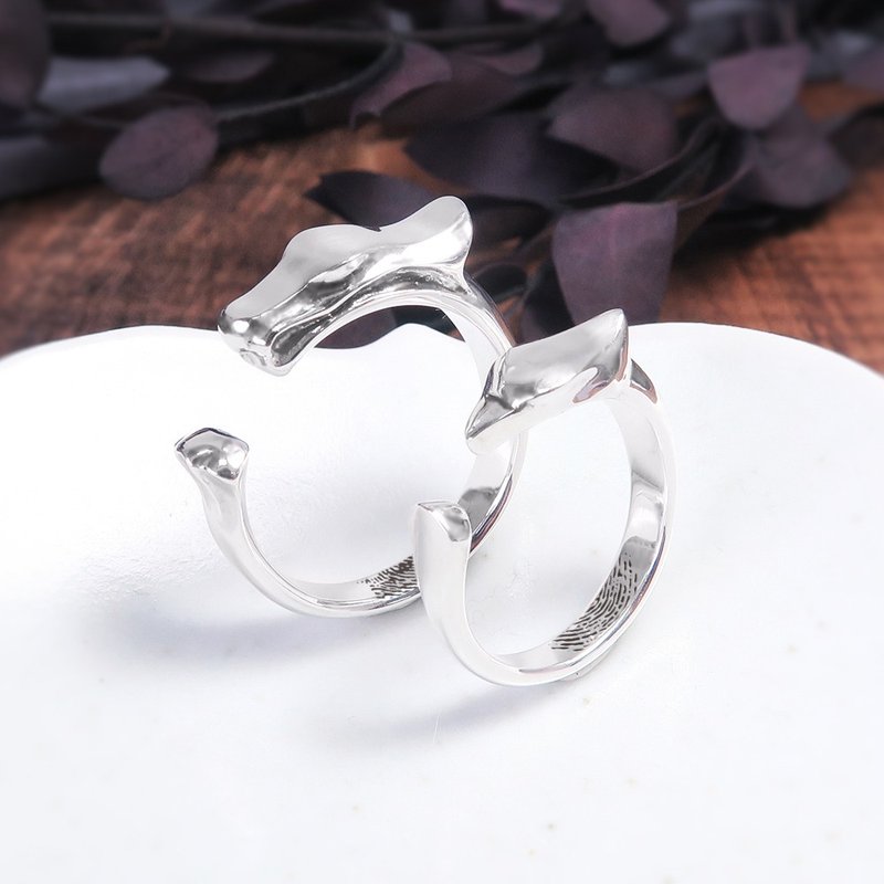 纯银可刻字 情侣对戒组 龙凤呈祥 情侣戒指 指纹刻印 - 对戒 - 纯银 银色