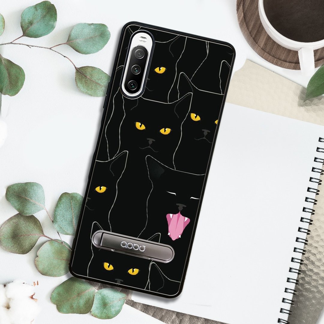 Sony Xperia 10 IV 减震立架手机壳-慵懒黑猫 - 手机壳/手机套 - 其他材质 多色