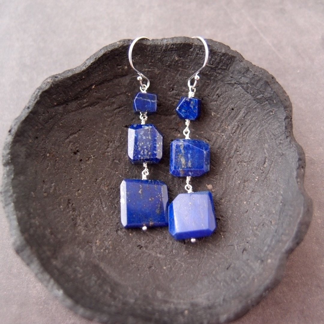 【SV】Lapis Lazuli Square Earrings 青金石 方块耳针 - 耳环/耳夹 - 宝石 蓝色