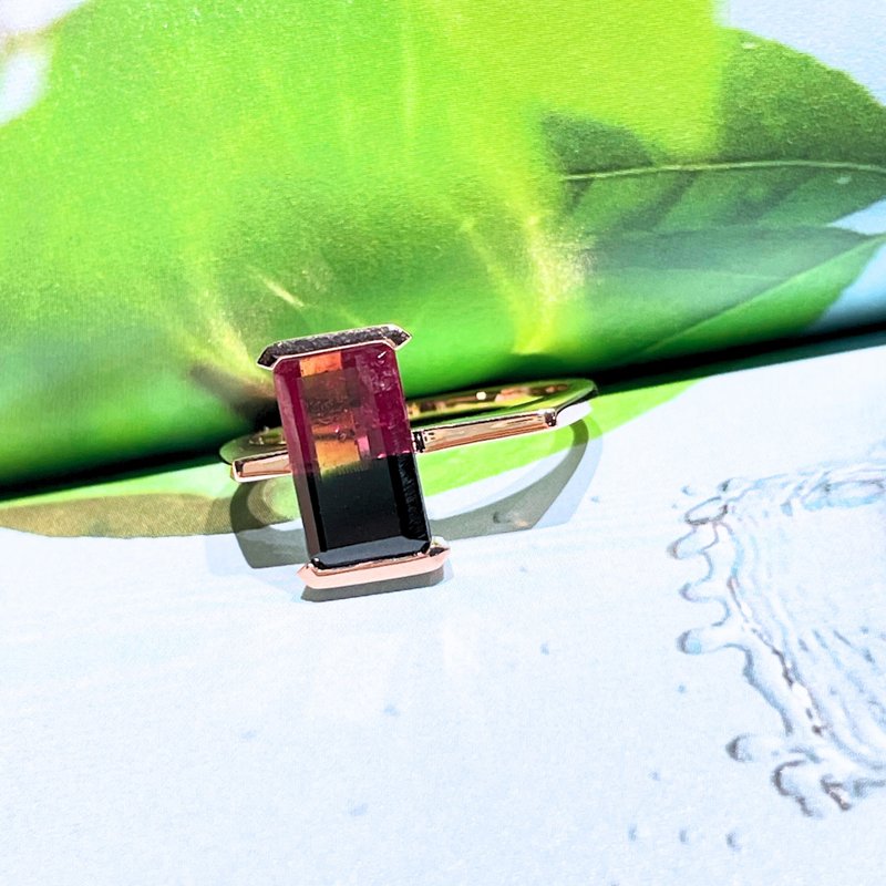 The Flat Corner - 天然莓红/黑双色碧玺(2.62ct) 18k玫瑰金戒指 - 戒指 - 贵金属 粉红色