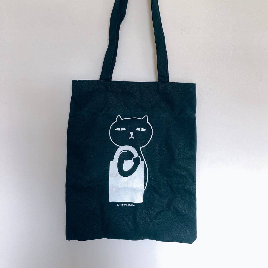 坏猫咪帆布袋 -  Bag Kitty 袋子猫 - 侧背包/斜挎包 - 棉 黑色