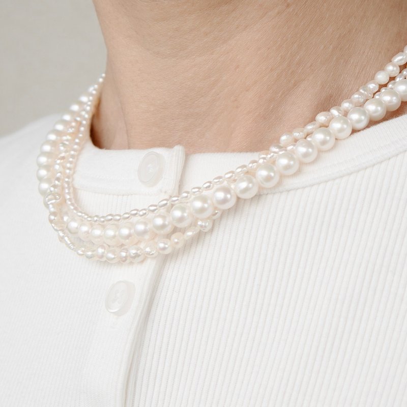 轻松三串珍珠项链 - 项链 - 珍珠 白色