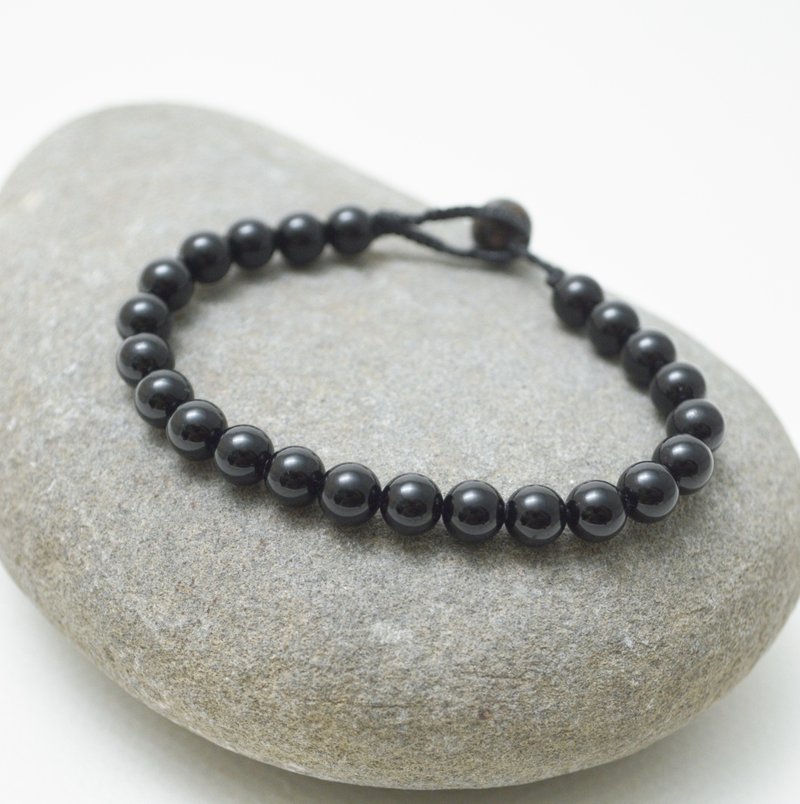 编绳系列- 黑色麻线·黑碧玺串珠·麻绳编织手环 - 手链/手环 - 棉．麻 黑色