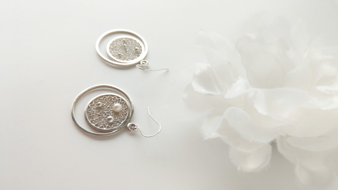 累丝 Filigree 掐丝纯银手工耳环 耳夹订制 - 耳环/耳夹 - 其他金属 