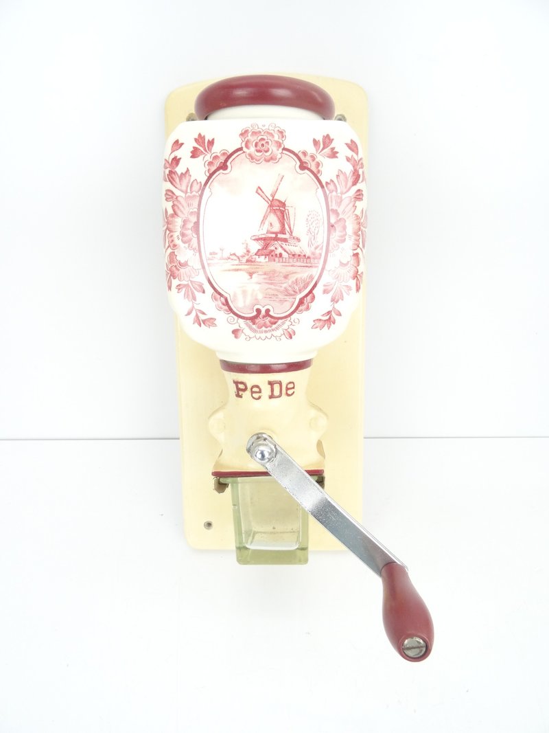 复古荷兰 Pede Zassenhaus 咖啡研磨机 – 红色古董手动德尔夫特磨豆机 - 咖啡壶/周边 - 其他材质 红色