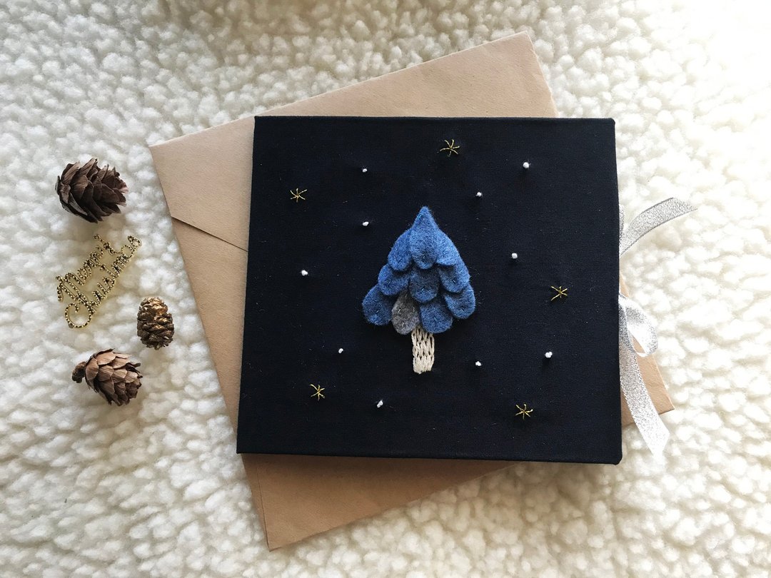 下雪的圣诞夜-蓝色 手工卡片 圣诞卡 Handmade Christmas card - 卡片/明信片 - 其他材质 多色