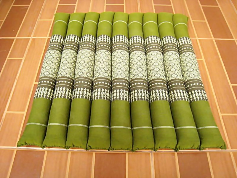 座垫、椅垫、Khit 图案、木棉垫、坐垫 50x50 厘米、椅垫、冥想垫 - 枕头/抱枕 - 棉．麻 绿色