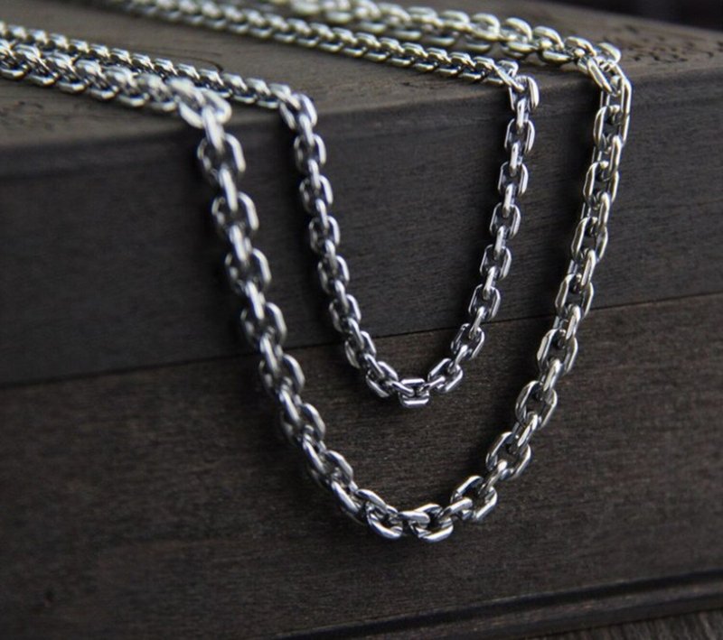 S925 Sterling Silver Cross Chains Necklaces without Pendants Unisex Accessories - 项链 - 纯银 银色
