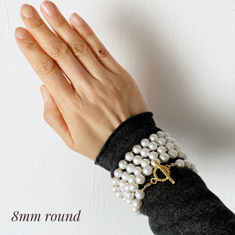 3WAY Pearl Beads Long Necklace (96cm / 8mm round beads) - 手链/手环 - 塑料 白色