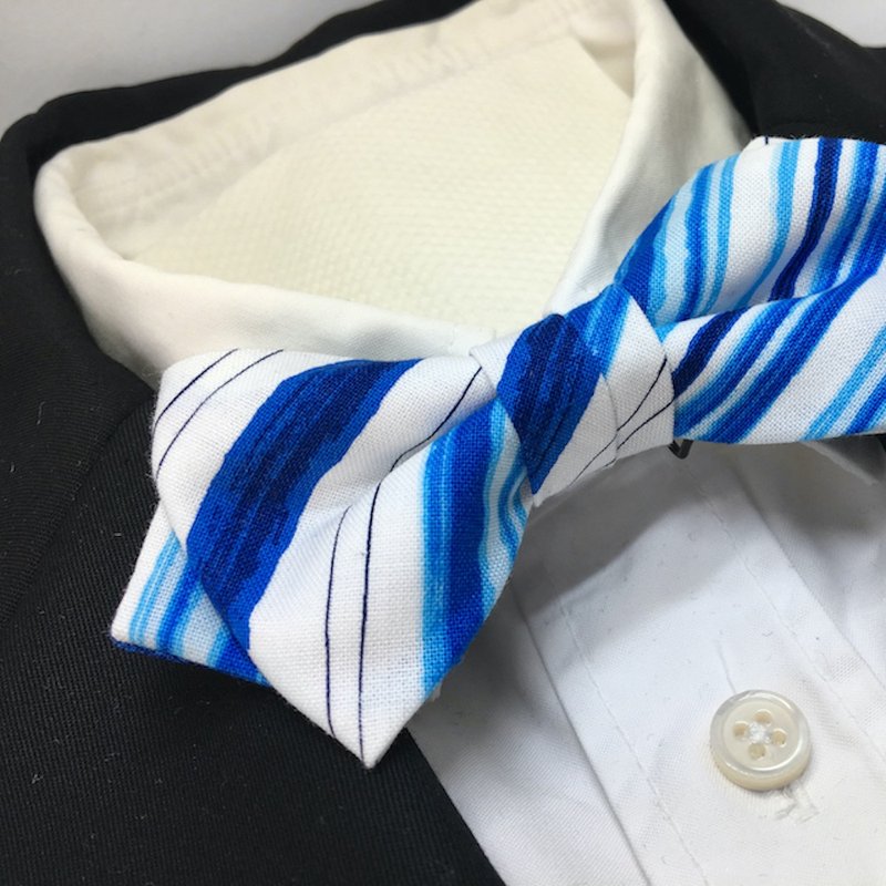 Watercolor painting regimental bowtie butterfly blue - 领结/领巾 - 棉．麻 蓝色