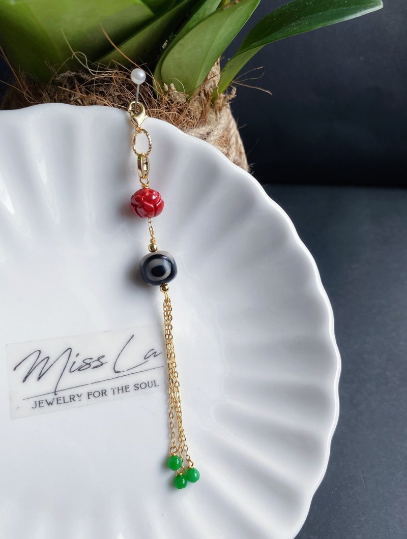 除厄挡煞 朱砂莲花 三眼 天珠 随意扣 小滴溜 可做项链 吊坠 礼物 - 吊饰 - 水晶 红色