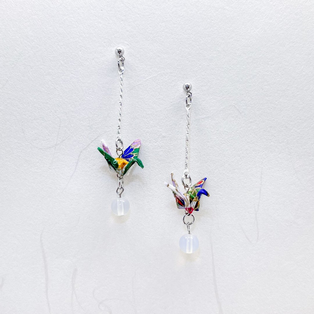 Chearrings | Origami 日本和纸 手工折纸 纸鹤耳环 | 款式 C004 - 耳环/耳夹 - 纸 粉红色