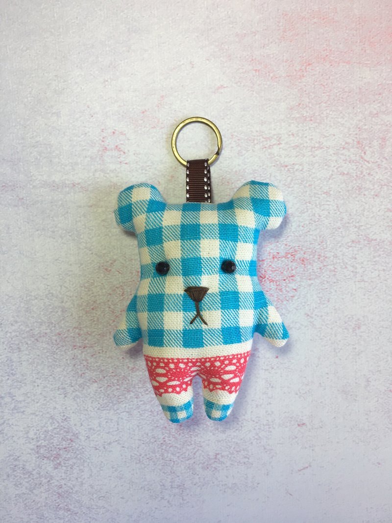 +格纹红裤裤+熊熊钥匙圈 - 钥匙链/钥匙包 - 棉．麻 蓝色