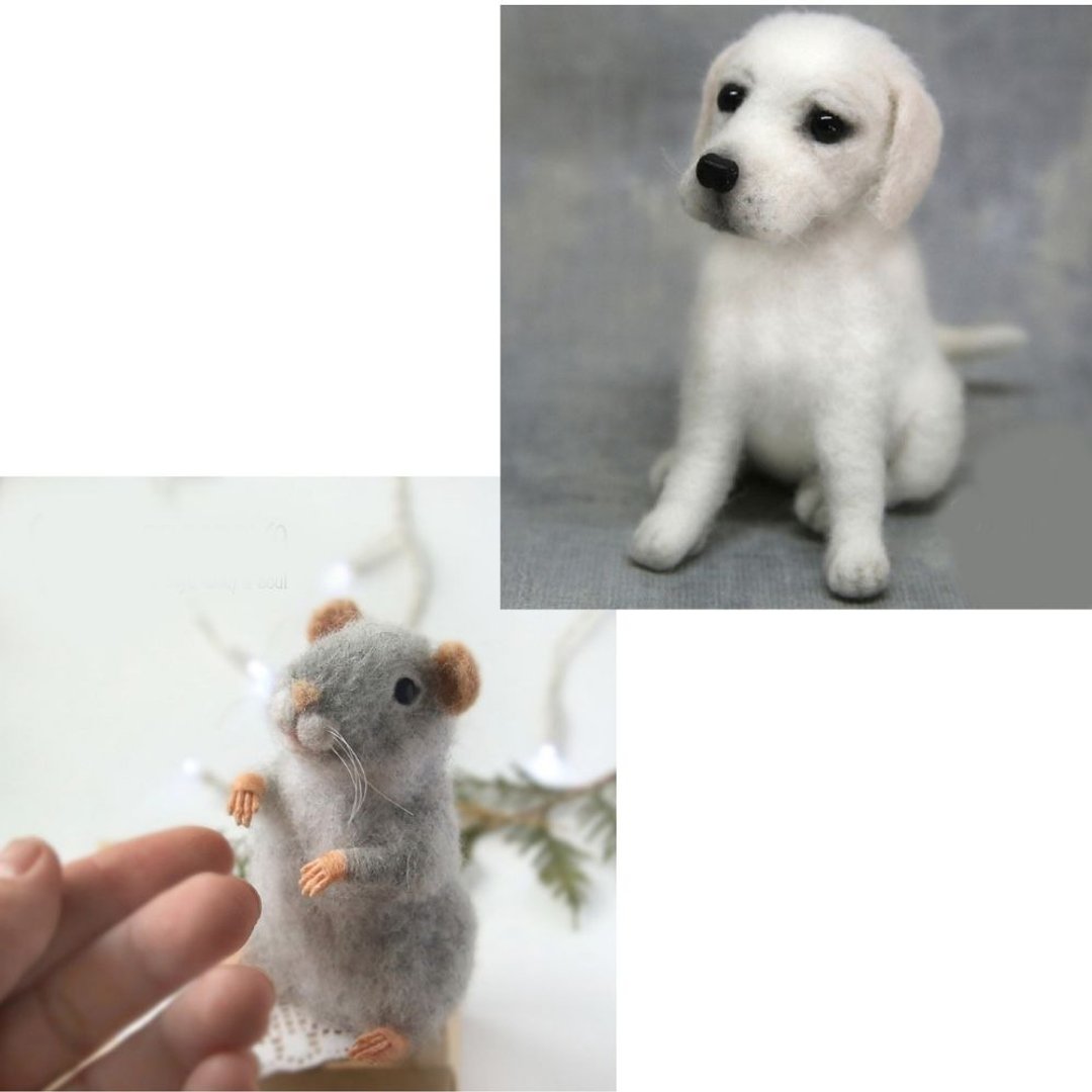 Digital Download - PDF | Needle Felting Animal tutorial | Dog and Mouse - 编织/刺绣/羊毛毡/裁缝 - 羊毛 灰色