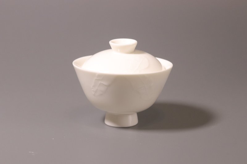 敦睦窑 德化模刻印花玉瓷 小盖杯 - 茶具/茶杯 - 瓷 白色