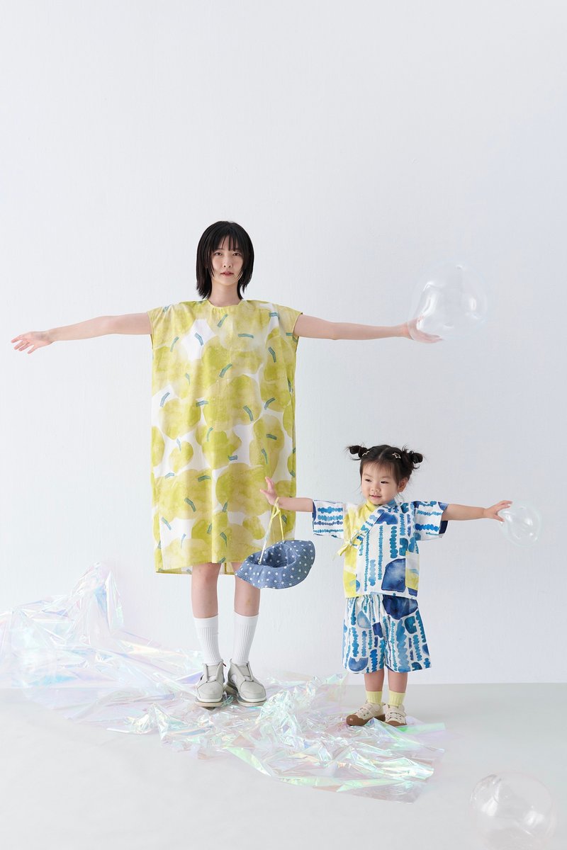 亲子装  library印花独家布料洋装  日式甚平套装 - 亲子装 - 棉．麻 黄色