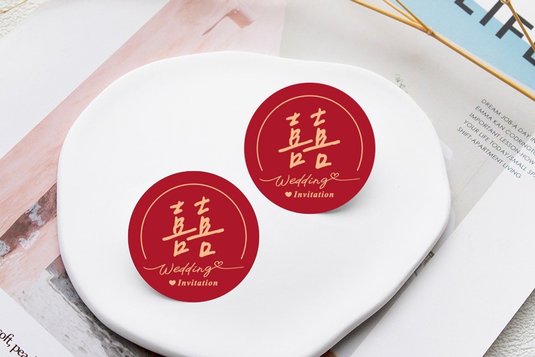 手写风 囍字贴纸 3cm 喜帖贴纸 信封贴纸 婚礼小物 结婚 糖果礼物 - 贴纸 - 纸 红色