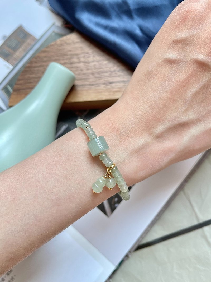冰蓝路路通翡翠14k包金手环手串 手链|天然缅甸翡翠 - 手链/手环 - 玉石 金色