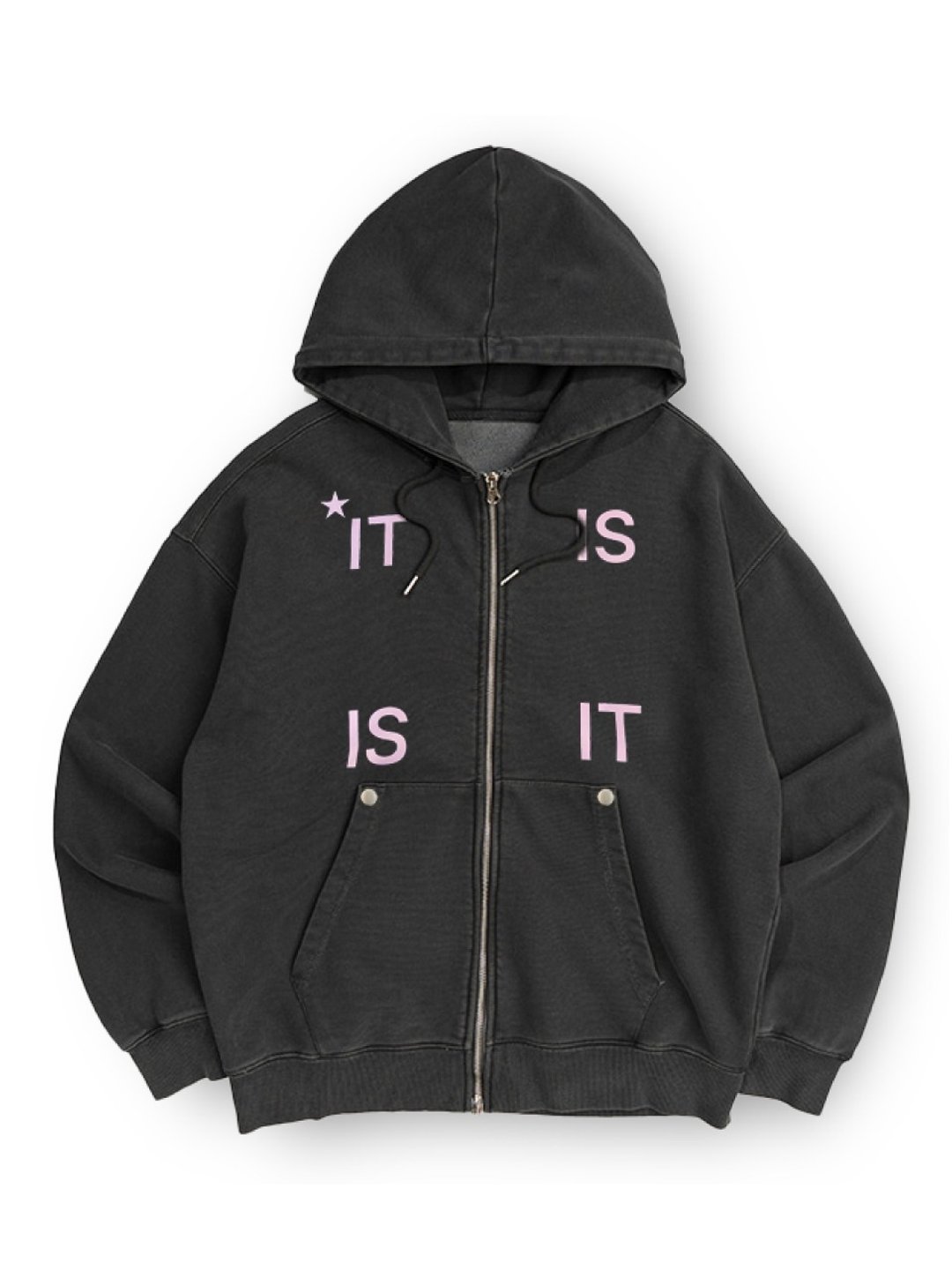 CHARCOAL IT IS ZIP-UP HOODIE - 中性连帽卫衣/T 恤 - 棉 灰色