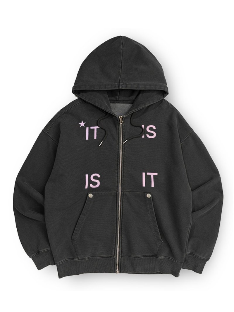 CHARCOAL IT IS ZIP-UP HOODIE - 中性连帽卫衣/T 恤 - 棉．麻 灰色