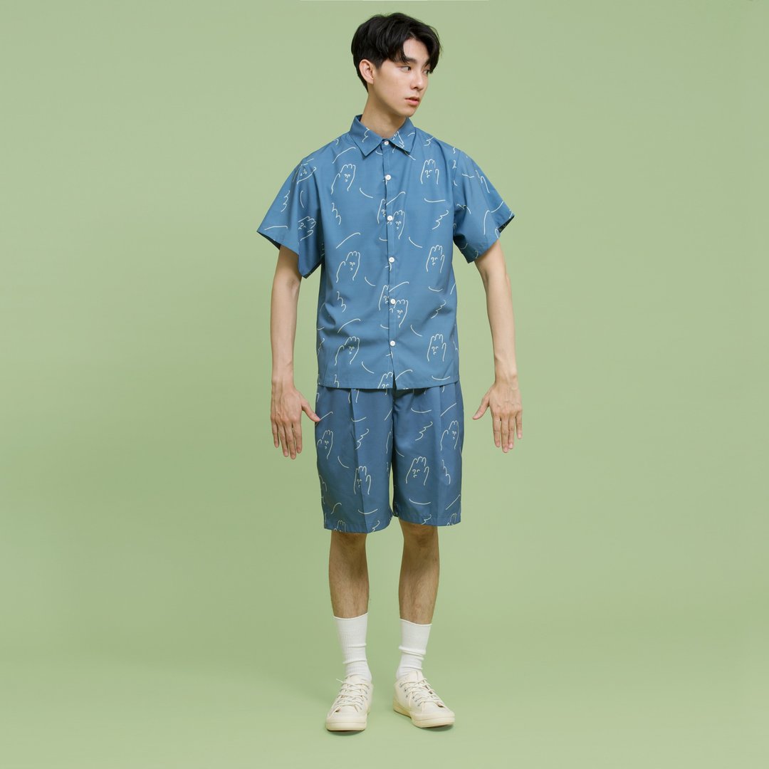 tan tan / 手掌兄弟短袖衬衫(蓝) - 男装衬衫 - 其他材质 蓝色