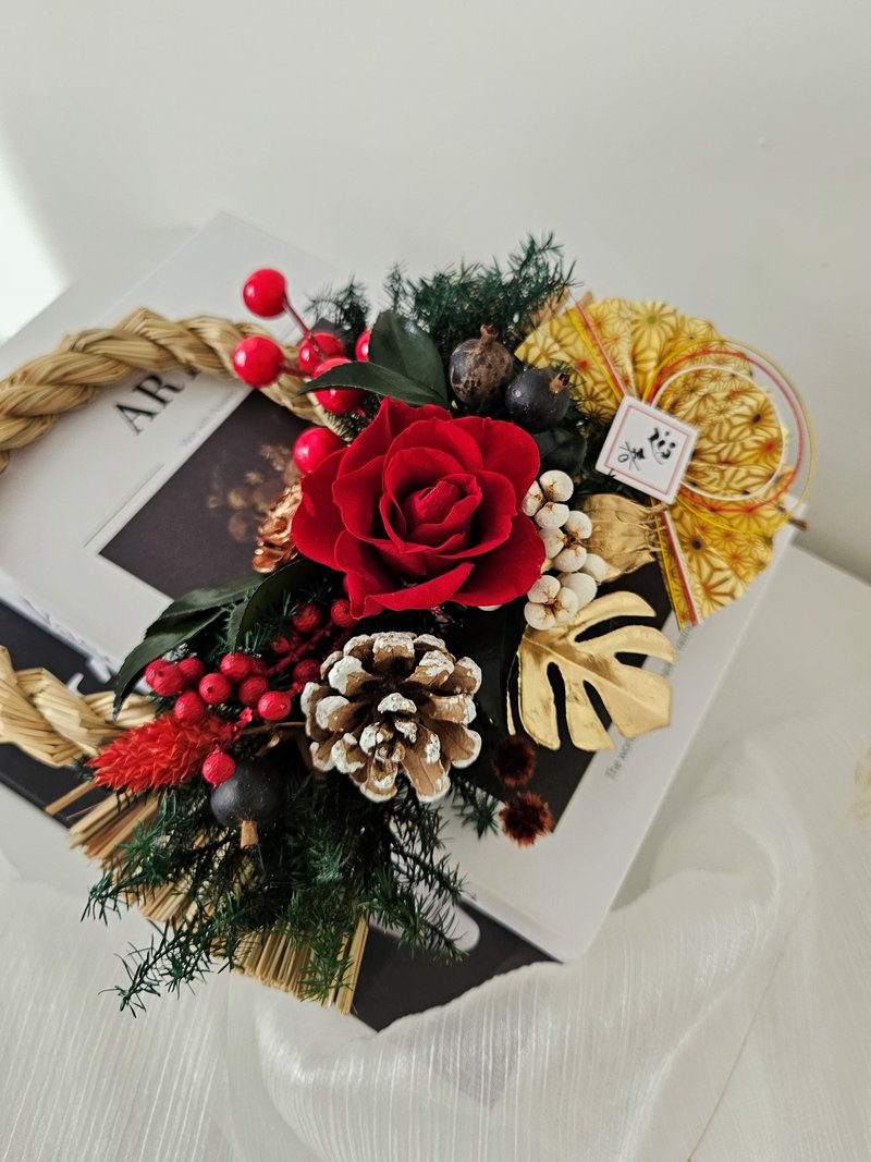 新春开运招福注连绳 日式注连绳 新年挂饰 - 干燥花/捧花 - 植物．花 红色