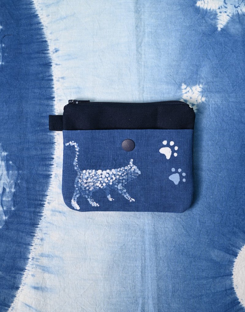【记忆有限】蓝染拉链零钱包-猫 - 零钱包 - 棉．麻 蓝色