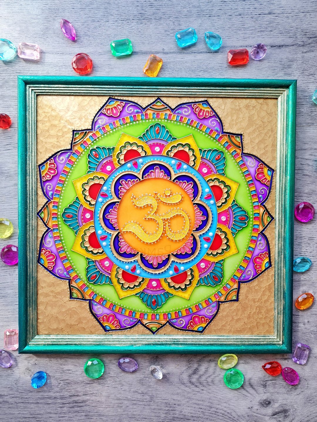 彩色玻璃OM曼陀罗墙上挂画玻璃脉轮瑜伽手工制作 - 墙贴/壁贴 - 玻璃 绿色