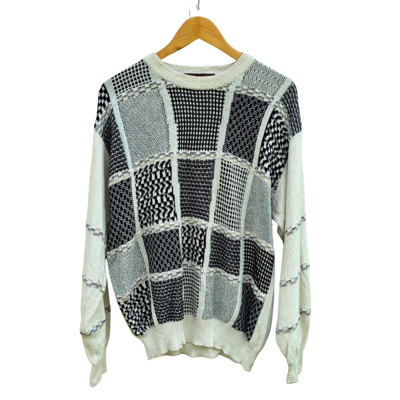 意大利 Montechiaro 复古拼布针织棉混纺毛衣 - 男装针织衫/毛衣 - 棉．麻 卡其色