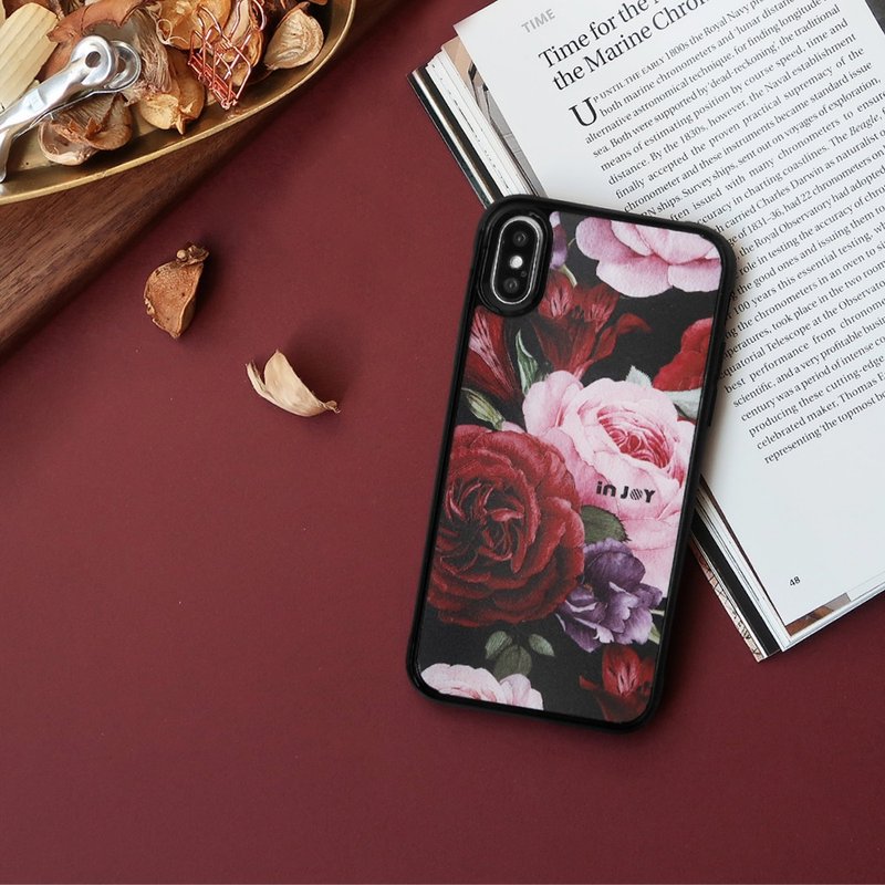 iPhone 14/14 Pro/13/12/11/SE3 优雅绽放玫瑰 耐撞击边框手机壳 - 手机壳/手机套 - 塑料 红色