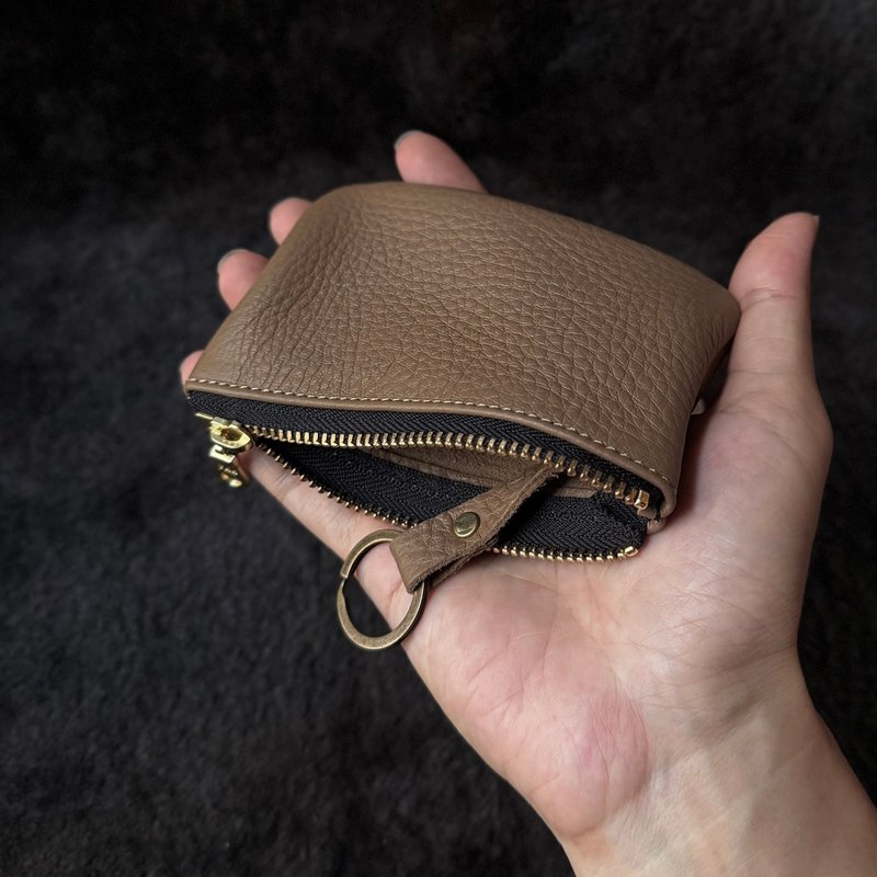 鹿皮拉链钥匙包 摩卡棕 可装钥匙和零钱 - 钥匙链/钥匙包 - 真皮 咖啡色