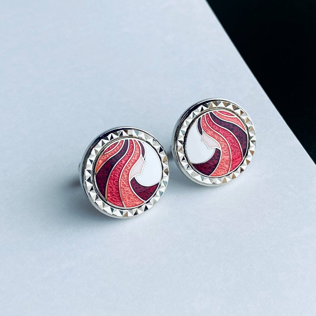 Profile 【Ruby Ruby】 Cloisonne Cufflinks Cufflinks Red Copper Metal Cloisonne - 袖扣 - 其他材质 红色