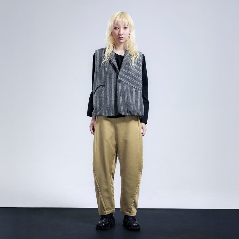 织条纹立领绅仕背心 - 女装背心 - 其他材质 灰色