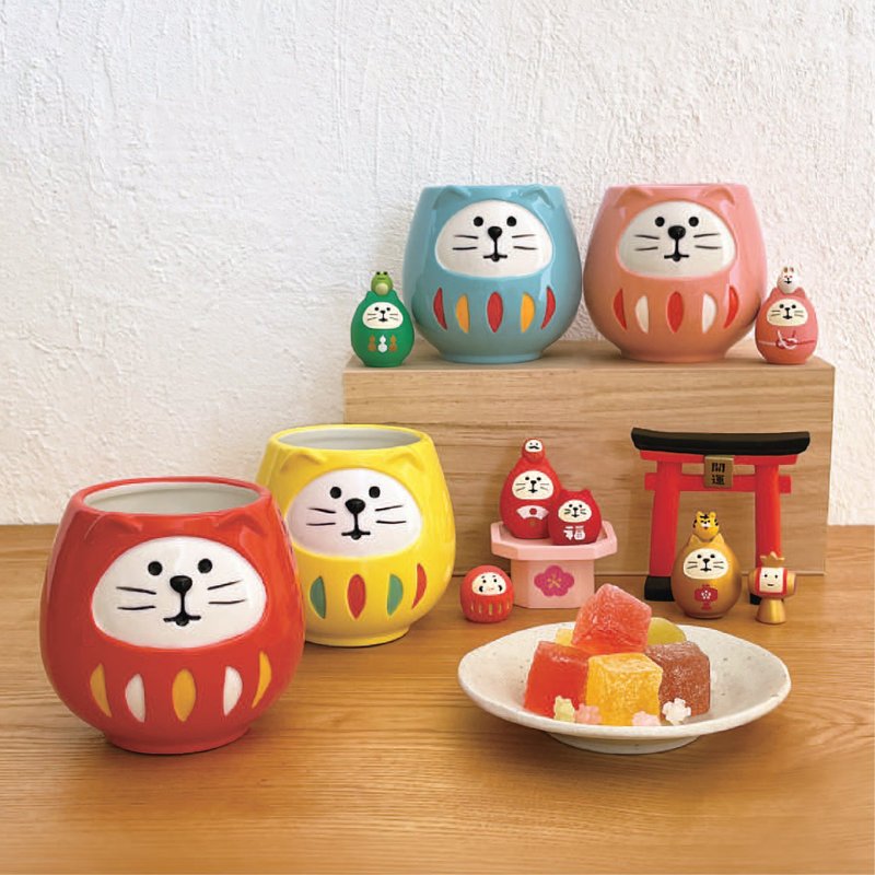 日本Decole 餐具 - 招福开运达摩猫水杯 - 其他杯子 - 陶 