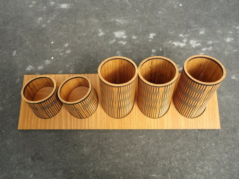 【教师节礼物】独家专利木雕2+3圆满置物筒 - 笔筒/笔座 - 木头 咖啡色