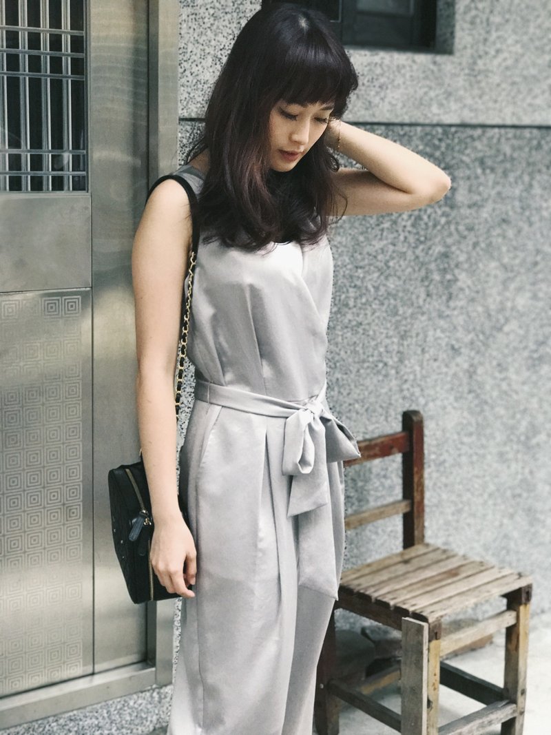 质感 光泽俐落 打折 连身宽裤 - 背带裤/连体裤 - 聚酯纤维 