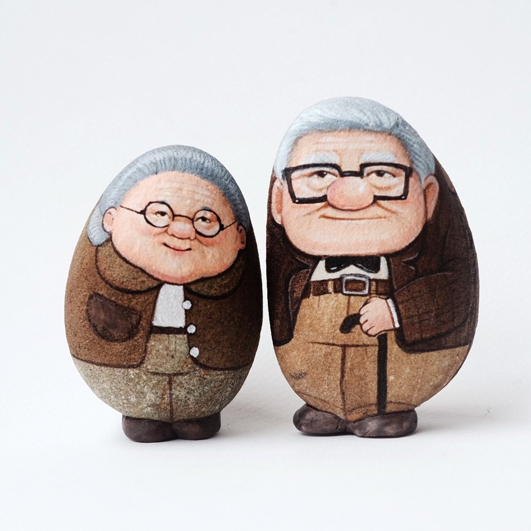 couple lover stone painting original art. - 玩偶/公仔 - 石头 红色