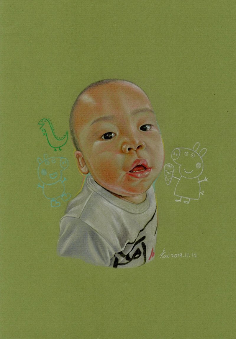 定制化 人像画 宠物画 色铅笔作品 一单位 含透明框 - 订制画像 - 纸 