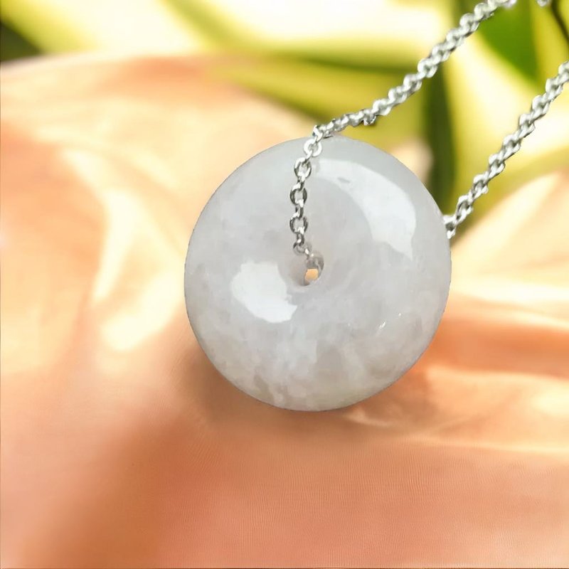 冰糯种翡翠平安扣项链 | 天然缅甸玉翡翠A货 | 送礼 - 项链 - 玉石 白色