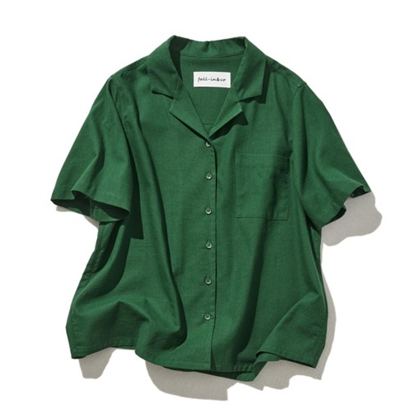 这份舒适感，让你每天都想穿上它。棉麻衬衫，深邃迷人的墨绿色 220511-4 - 女装上衣 - 棉．麻 