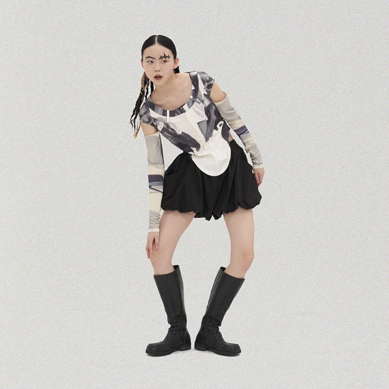 灯笼南瓜裤 阔腿花苞泡泡裤裙 鬆緊腰 (可愛得冒泡!) - 女装短裤 - 其他材质 黑色