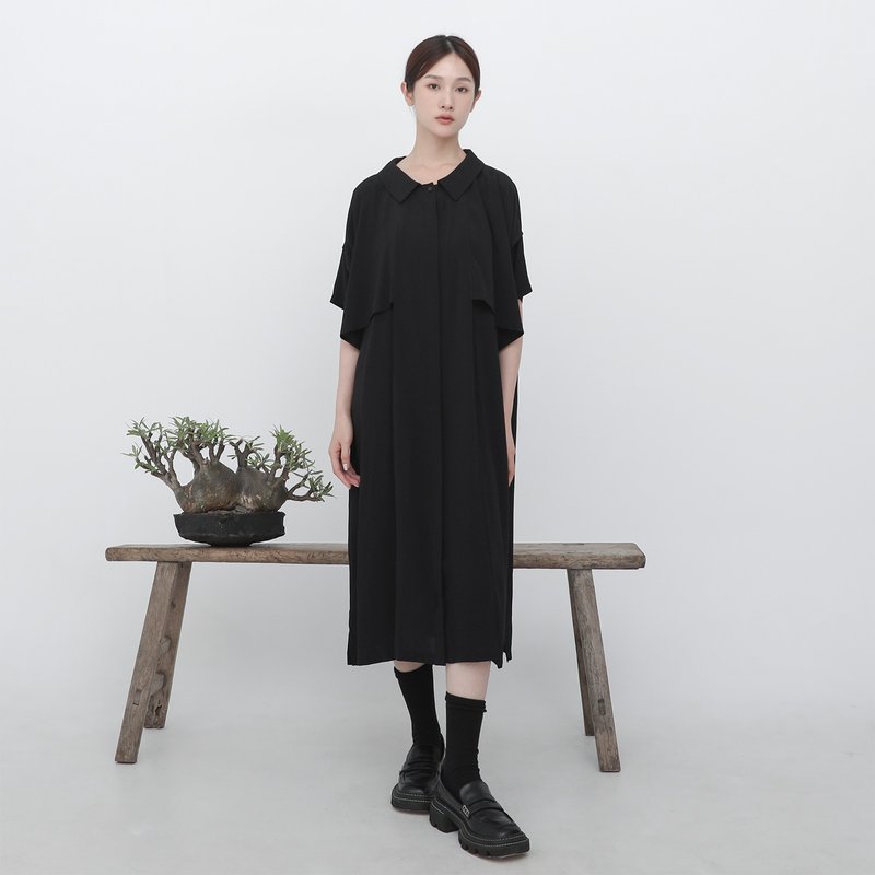 Yuhua_羽化多层次洋装_23SF114_黑 - 洋装/连衣裙 - 聚酯纤维 黑色