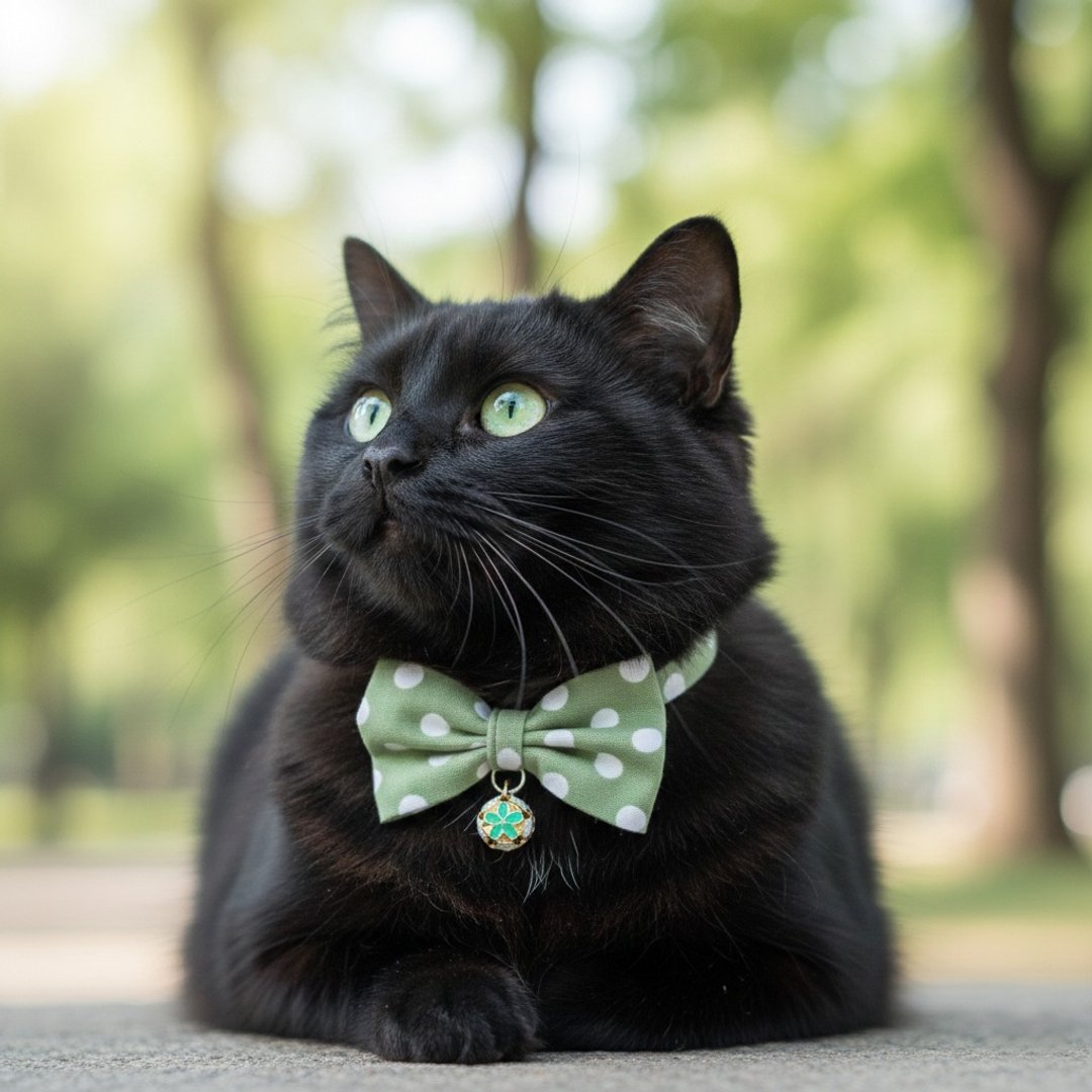 苹果绿点点款 蝴蝶结宠物装饰项圈 猫咪 小型犬 迷你犬 - 项圈/牵绳 - 棉 绿色