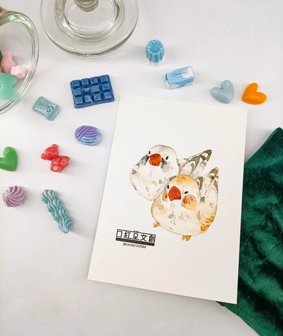 KR474_口紅堂明信片_文鳥1_candy1313588 postcard - 卡片/明信片 - 纸 多色