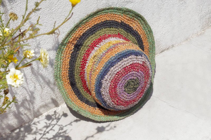 情人节礼物 限量一件 手工编织棉麻帽/编织帽/渔夫帽/遮阳帽/草帽 - 热带水果 冰淇淋渐层条纹 手织帽 - 帽子 - 棉．麻 多色