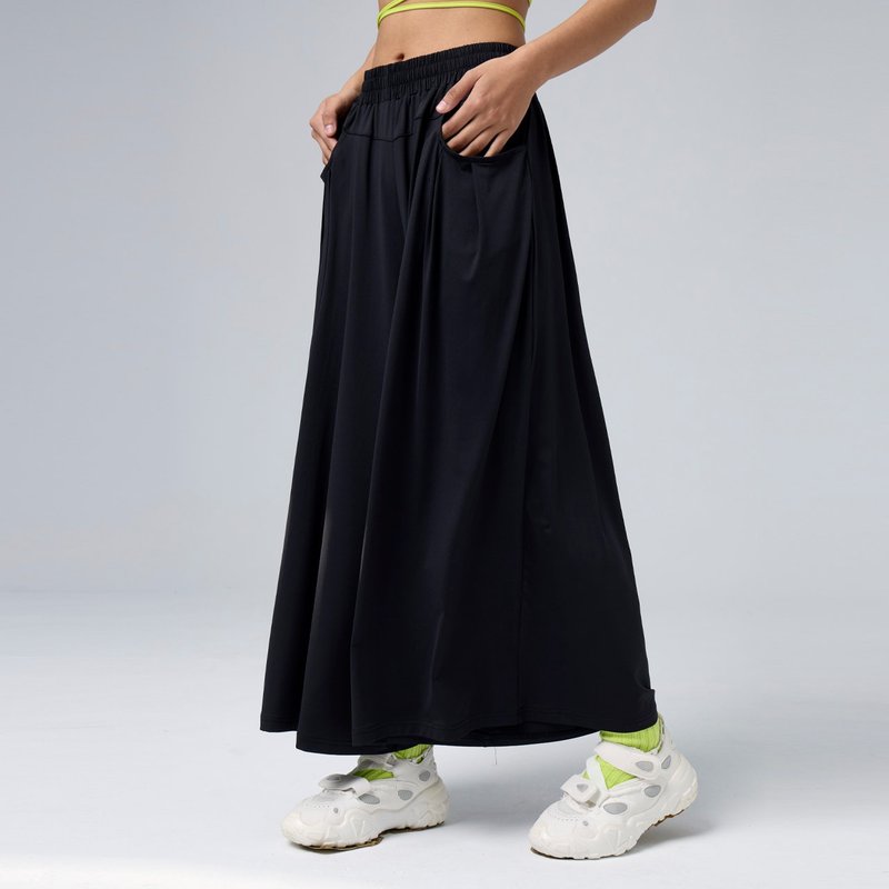 ULTRACOOL-零着感冰丝打褶宽裤-无烟煤黑 - 女装长裤 - 聚酯纤维 黑色