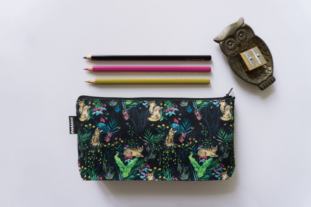 Cat zipper accessories pouch / Stationery pencil case - Black - 铅笔盒/笔袋 - 聚酯纤维 多色